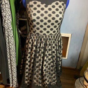 MissMay Black Polka Dot Midi with Sheer Overlay